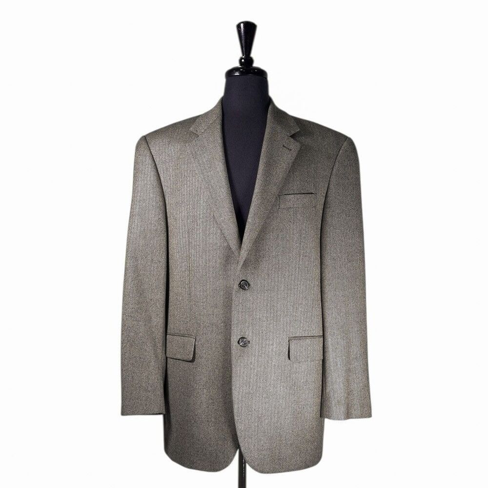 Ralph Lauren Mens 44L Gray Herringbone Lambswool Blazer Sport Coat Jacket Lined